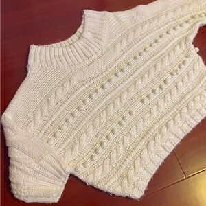 Chunky Cable Knit Cream Cropped Sweater - Women's Pullover